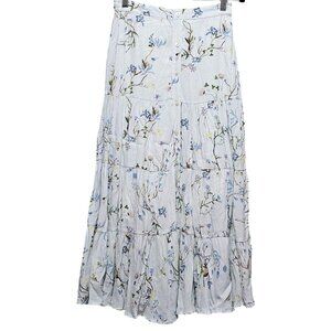Scotch & Soda XS Women's Floral White Maxi Skirt With Tiered Design & Elastic Wa